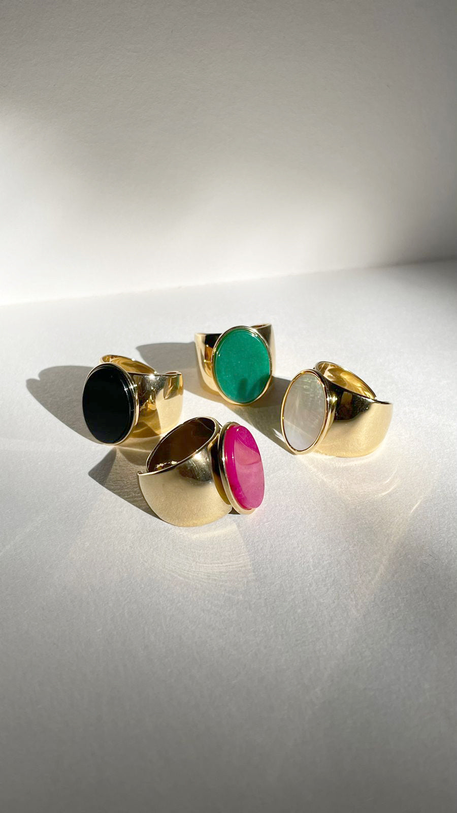 Introducing The Orea Ring! This statement piece is perfect for those who love to make a lasting impression through their jewelry. Available in four striking colors, crafted with precision to ensure a silky, lustrous shine. A must have piece that speaks volumes about your style wherever you go.