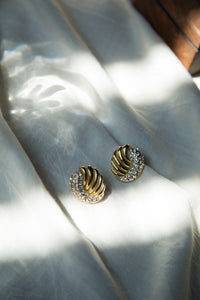 Stainless Steel, PVD Gold Plated&nbsp;, Cubic Zirconia

- Hypoallergenic &amp; Tarnish Resistant

Marilyn Studs, a pair of chunky, statement earrings designed for those who appreciate the finer things in life. These Round Stripe Studs give a vintage inspired fashion statement, making them the perfect accessory for anyone with a taste for luxury.

Crafted from&nbsp;high quality stainless steel with a rich gold color finish and embedded with sparkly cubic zirconia, these earrings are as durable as they are st